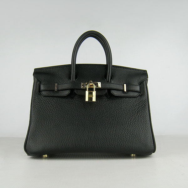 Super A Replica Hermes Togo Leather Birkin 25CM Handbag Black 6068 - Click Image to Close